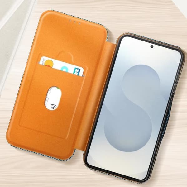 Etui för Samsung S25 Plus Kolfiber Video stöd och Anti-RFID Blå