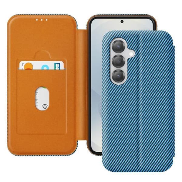 Etui för Samsung S25 Plus Kolfiber Video stöd och Anti-RFID Blå