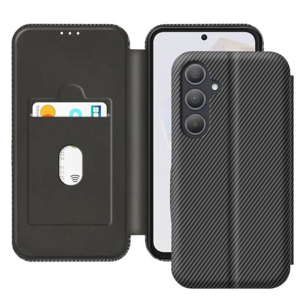 Samsung A35 Fodral i Kolfiber med Videostöd och Ant-RFID Svart