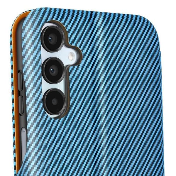 Etui för Samsung A15 Kolfiber Video Stöd och Anti-RFID Blå