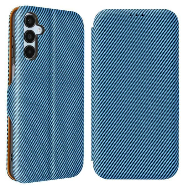 Etui för Samsung A15 Kolfiber Video Stöd och Anti-RFID Blå