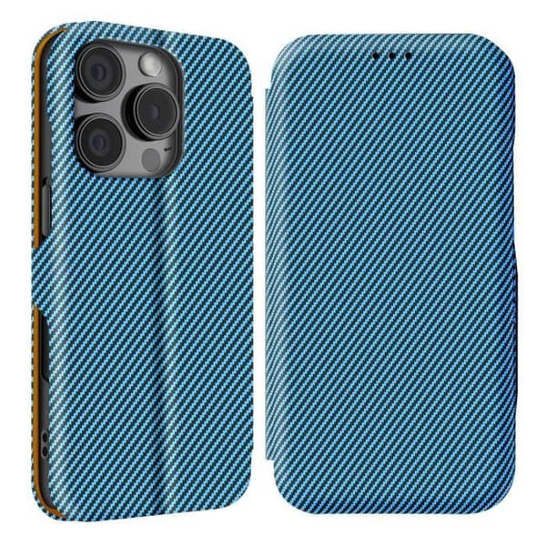Fodral för iPhone 16 Pro Max Kolfiber Video Stöd och Anti-RFID Blå