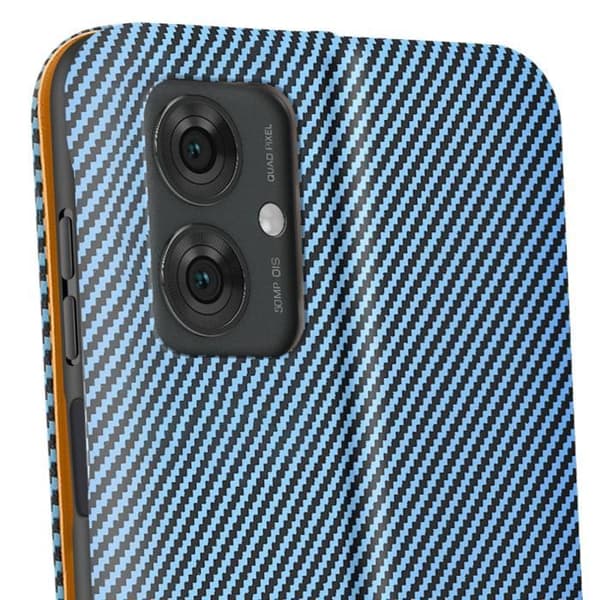 Fodral för Motorola Moto G55 Kolfiber Videostöd och Anti-RFID Blå