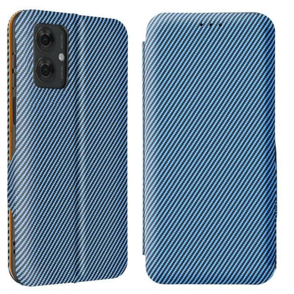 Fodral för Motorola Moto G55 Kolfiber Videostöd och Anti-RFID Blå