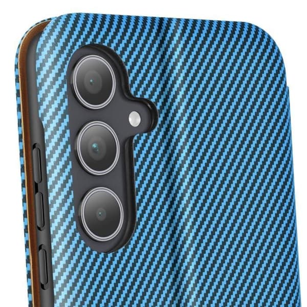 Etui för Samsung A35 Kolfiber Video Support och Anti-RFID Blå