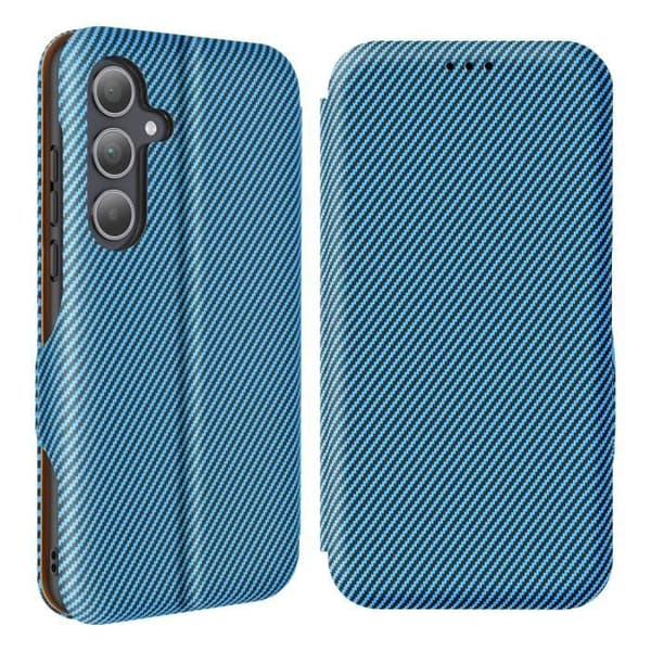 Etui för Samsung A35 Kolfiber Video Support och Anti-RFID Blå