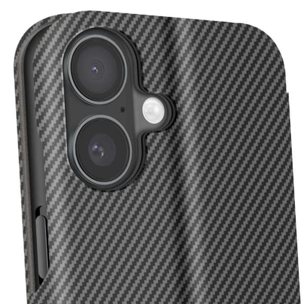 iPhone 16-fodral i kolfiber, videostöd och Anti-RFID, svart