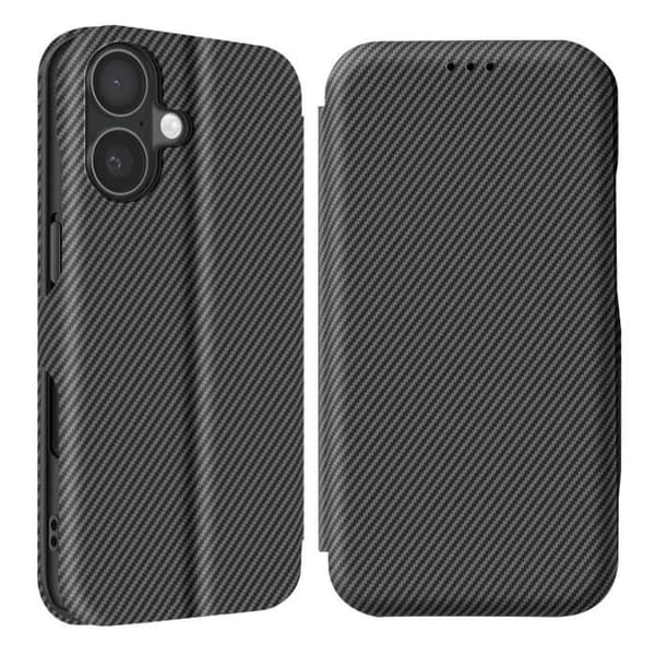 iPhone 16-fodral i kolfiber, videostöd och Anti-RFID, svart