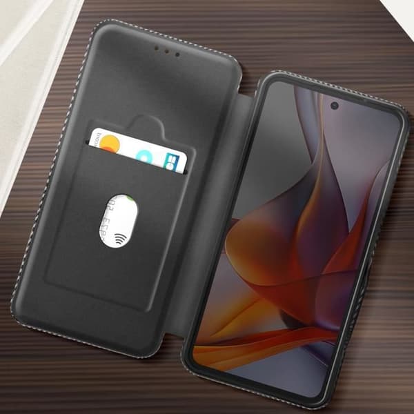 Fodral för Motorola Moto G75 Kolfiber Video Stöd och Anti-RFID Svart