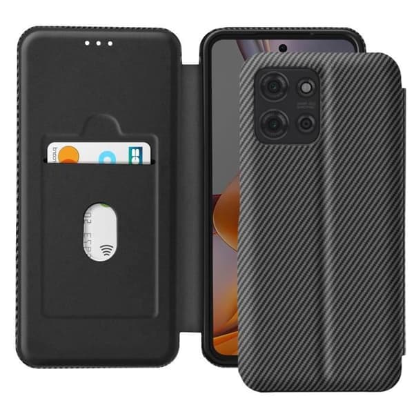 Fodral för Motorola Moto G75 Kolfiber Video Stöd och Anti-RFID Svart