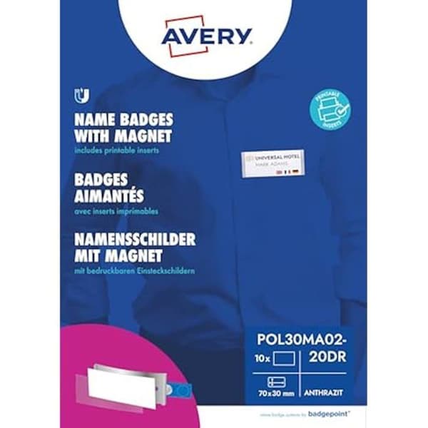 Magnetskyltar - AVERY ZWECKFORM - 20 tum - Färg Antracit - Bågtryck