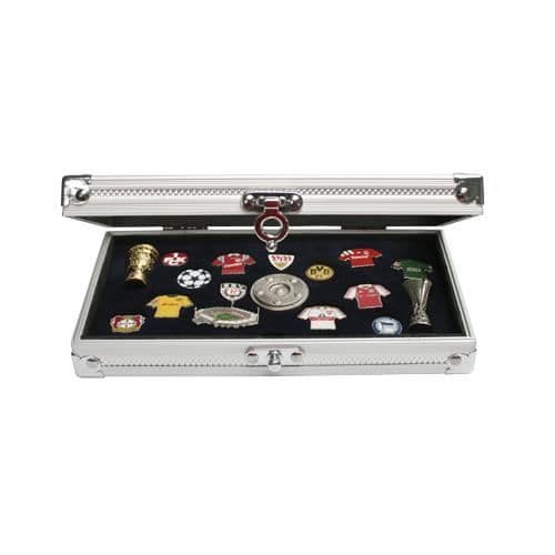 Vitrin - Ej specificerad - 195x110x40mm - Aluminium - Transparent lock - Blå sammetsbotten