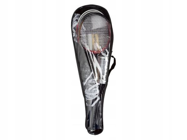 Badmintonnät med 4 racketar och badmintonbollar