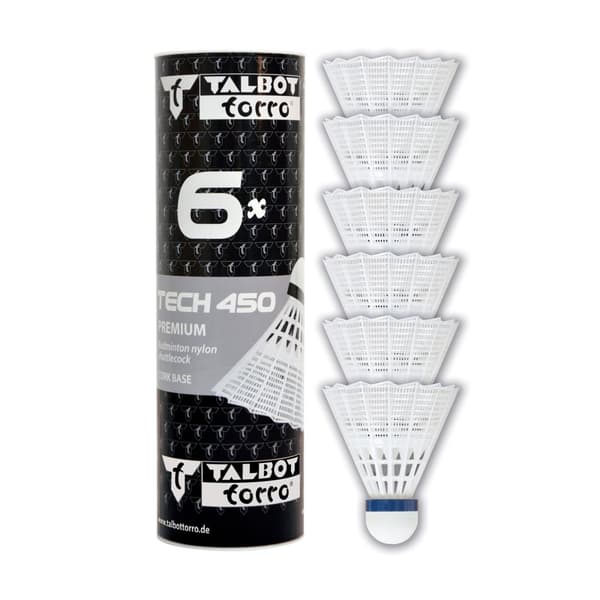 TALBOT TORRO Tech 450 keskikokoiset sulkapallopallot 6 kpl - Valkoinen