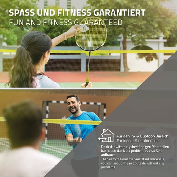 Hauki Badminton Net; Tennisnet 400 cm; Blå; H156 cm; Badmintonnet sæt inkl. 3x Fjerbold; Transporttaske; Stabil jernramme; Bærbart Volleyballnet;