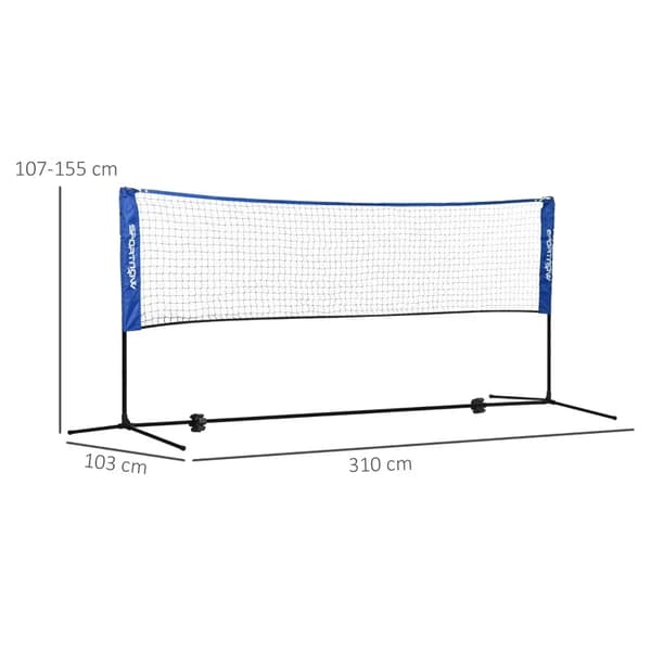 Rootz sulkapalloverkko jalustalla - Korkeussäädettävä - Taitettava - Kantolaukulla - Oxford Polyesteri - Musta + Sininen - 310L x 103L x 107-155K cm
