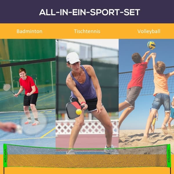 Rootz badmintonnätset - Komplett sportset - racketar och bollar - Justerbart nät - mångsidig användning - 510L x 103W x 107-155H cm