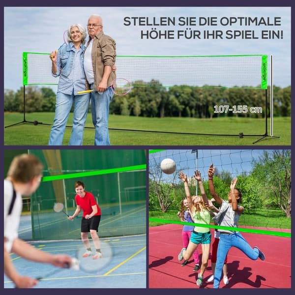 Rootz badmintonnätset - Komplett sportset - racketar och bollar - Justerbart nät - mångsidig användning - 510L x 103W x 107-155H cm