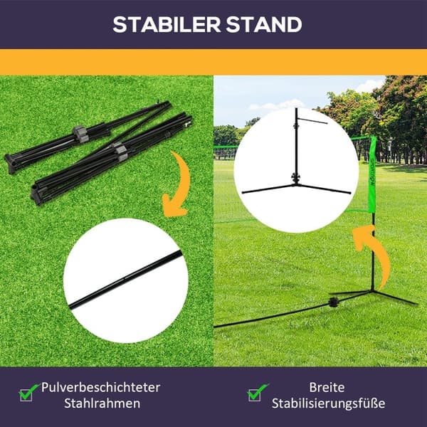Rootz badmintonnätset - Komplett sportset - racketar och bollar - Justerbart nät - mångsidig användning - 510L x 103W x 107-155H cm