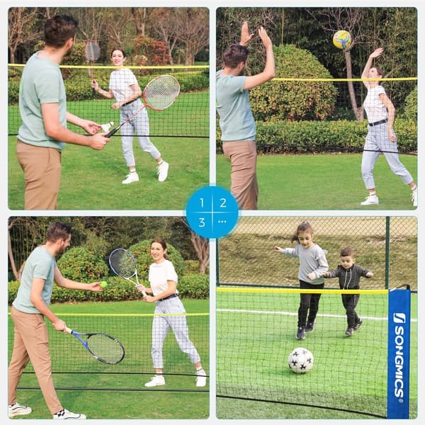 Badmintonnät, Tennisnät, höjdjusterbart, SONGMICS SYQ400, 400 x 103 x (90-155) cm, Blå-Gul