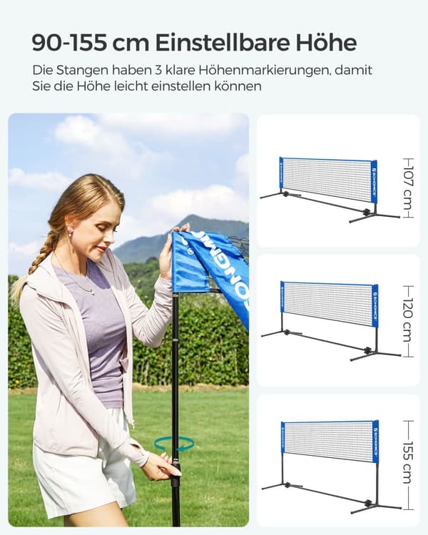 Sulkapallon verkkosetti, SONGMICS 4 m, 400x155x103 cm, Musta, Sininen