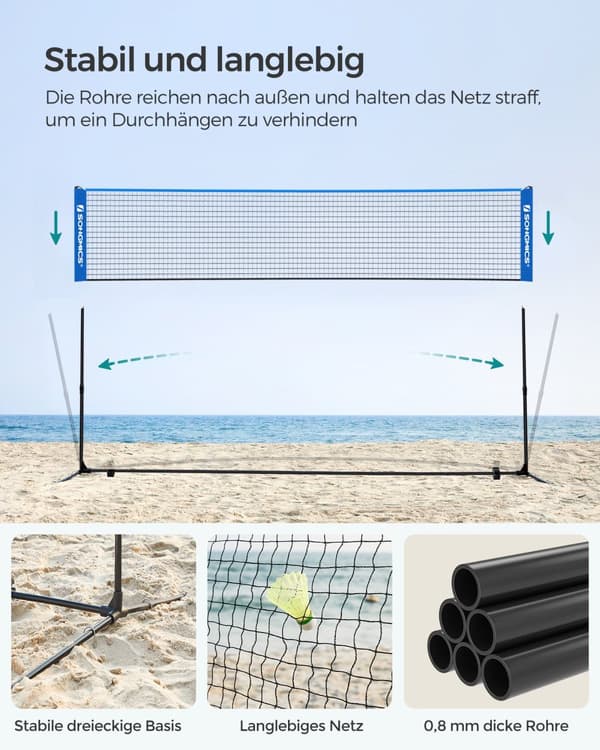 Sulkapallon verkkosetti, SONGMICS 4 m, 400x155x103 cm, Musta, Sininen