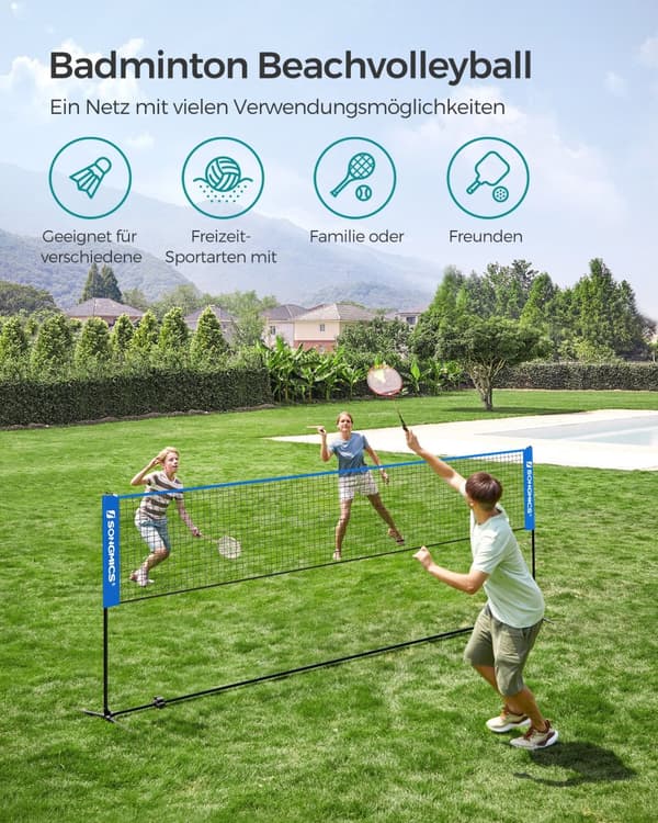 Sulkapallon verkkosetti, SONGMICS 4 m, 400x155x103 cm, Musta, Sininen