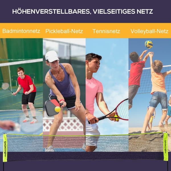Badminton Net Sæt, 420x103x107-155 cm, Gul