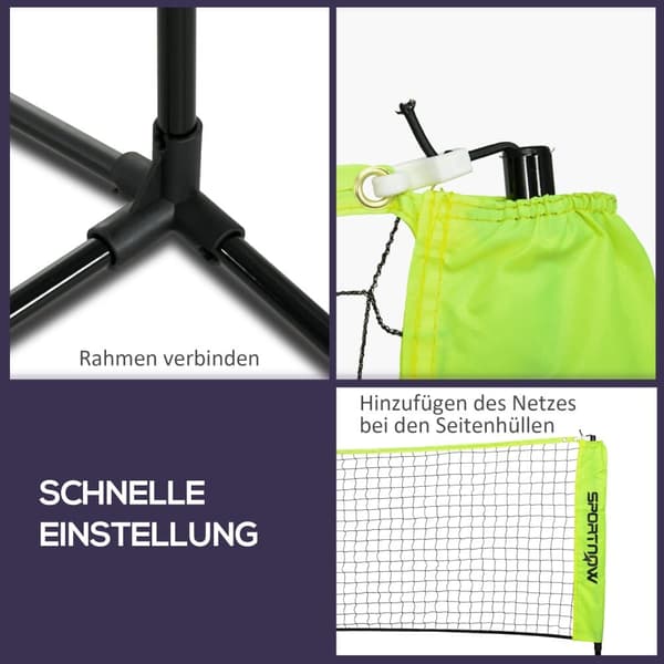 Badminton Net Sæt, 420x103x107-155 cm, Gul