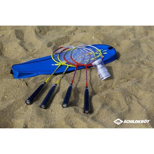 Badmintonsats - SCHILDKROT - 4-spelare - 4 racketar - 2 plastvolanter
