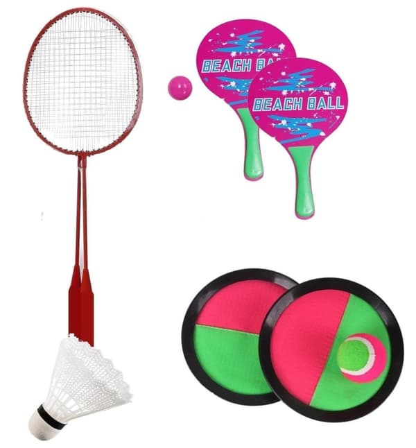 Strand Spel Kit . BADMINTON SET,  CATCH-BALL SET o STRANDTENNIS-SET