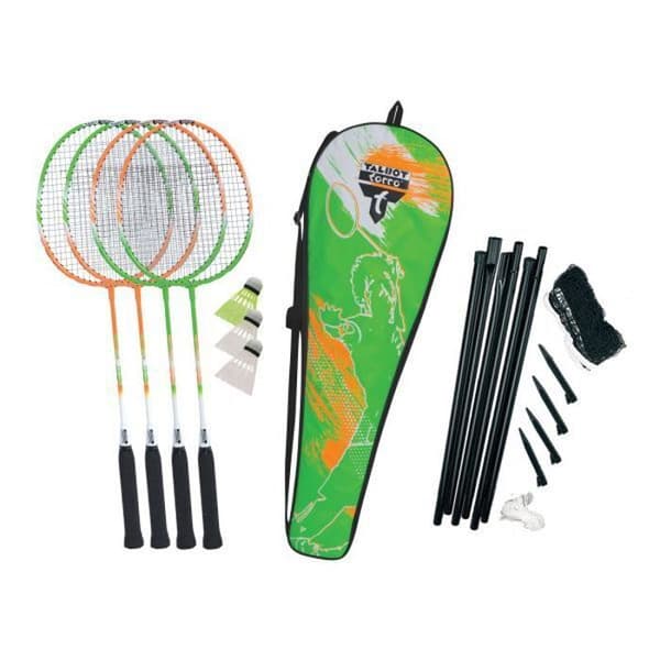 Badmintonsats - Attacker - 4 spelare - Röd nät - Steelrackets - Nylonväska ingår