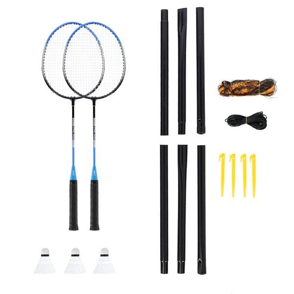 NRZ012 STÅL-/BADMINTONSET 2 RACKETAR + 3 SKUTTER + NÄT + NILS-SKYDD