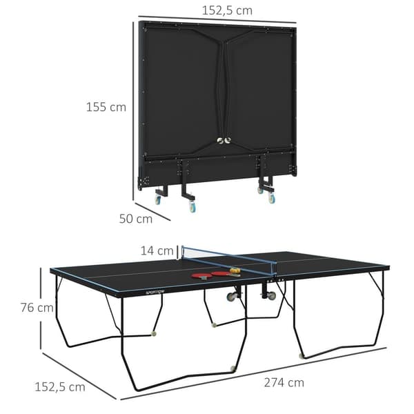 Bordtennisbord, 274x152.5x76 cm, Sort