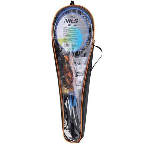NRZ012 SET MED BADMINTON I STÅL 2 RACKETAR + 3 FÅGLAR + NÄT + FODRAL NILS