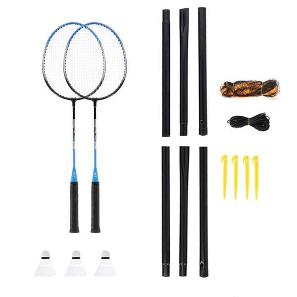 NRZ012 SET MED BADMINTON I STÅL 2 RACKETAR + 3 FÅGLAR + NÄT + FODRAL NILS