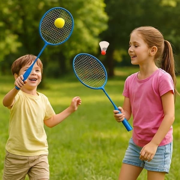 Junior Badmintonset 2 Kort Racket 45 cm med Boll och Skum Bollar för Barn - Slumptingad Färg