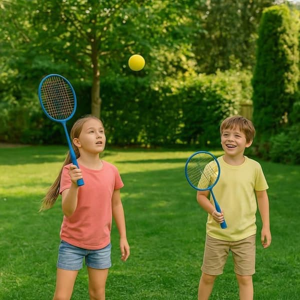Junior Badmintonset 2 Kort Racket 45 cm med Boll och Skum Bollar för Barn - Slumptingad Färg