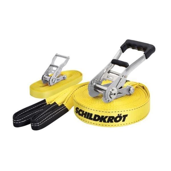 Slackline - SCHILDKROT - 15 m lång x 5 cm bred - Metallspärr - Träningsrem ingår - Max 150 kg