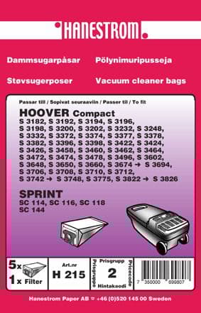 Dammsugarpåsar Hoover Compact S 3706 till 3712