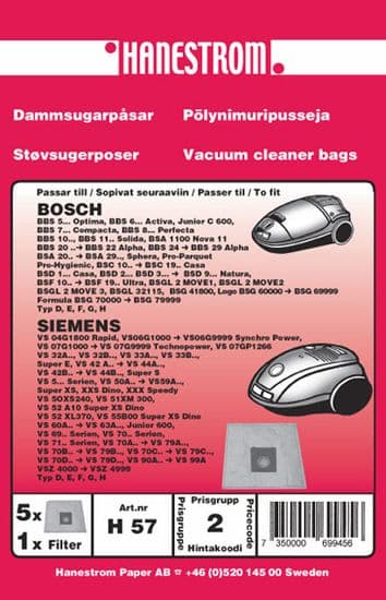 Dammsugarpåsar Siemens Super 521