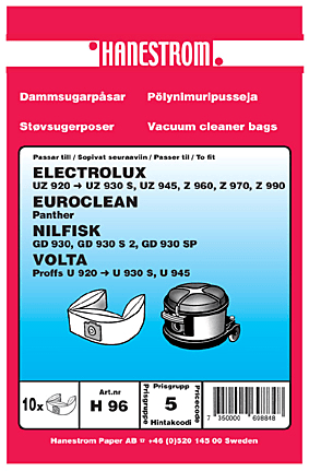 hanestroem Dammsugarpåsar Hanestrom Electrolux UZ 930 S  10-P