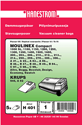 hanestroem Dammsugarpåsar Hanestrom Moulinex Compact