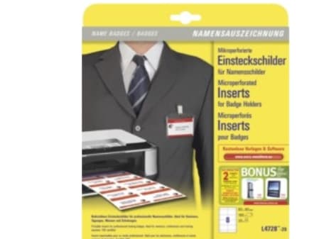 Avery Name Badges Printable inserts - Hvit - 60 x 90 mm - 190 g/m² - 160 kort (20 ark x 8) navneskiltkort