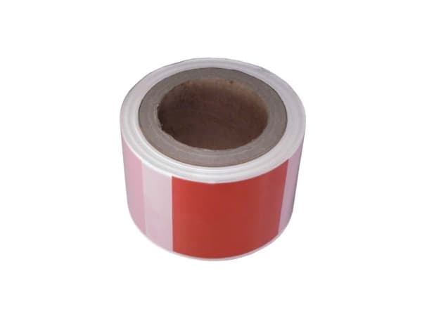 Modeco Advarselstape rød og hvit 80mm x 100m MN-05-605