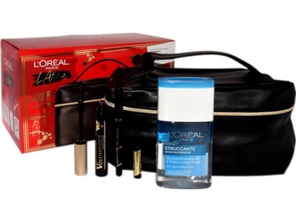 L~OREAL SET (MASCARA VOLUMINOUS EXTRA BLACK+ PERFECT SLIM SUPERLINER +EYE MAKEUP REMOVER 125ML+ KOSMETYCZKA)