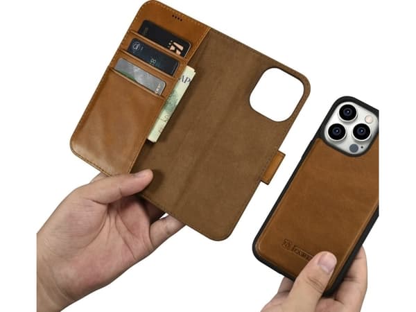 iCarer Oil Wax Wallet Case 2 i 1 deksel for iPhone 14 Pro Max Leather Flip Cover Brun Anti-RFID (WMI14220724-TN)