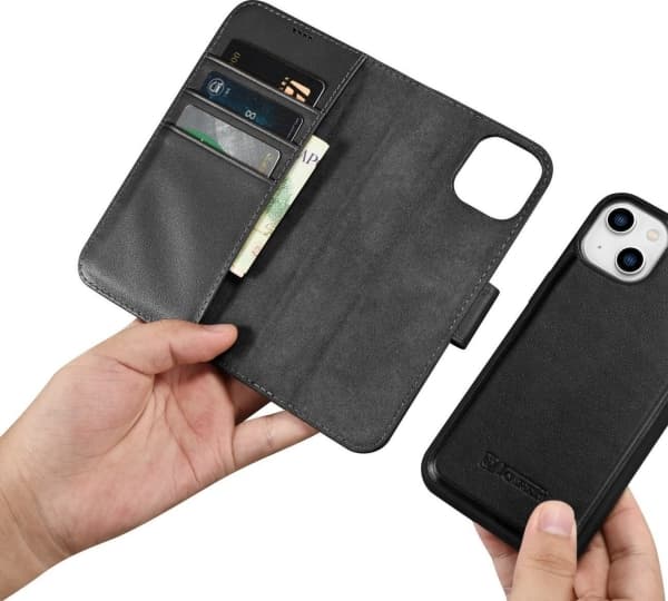 iCarer Lompakko Kotelo 2-in-1 Kotelo iPhone 14 Nahka Flip Cover, Anti-RFID Musta (WMI14220725-BK)