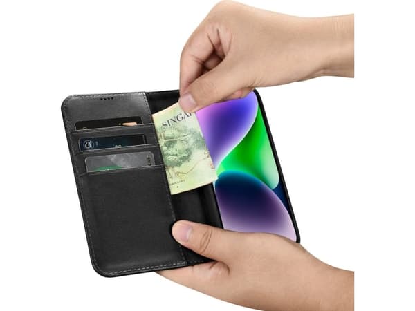 iCarer Lompakko Kotelo 2-in-1 Kotelo iPhone 14 Nahka Flip Cover, Anti-RFID Musta (WMI14220725-BK)