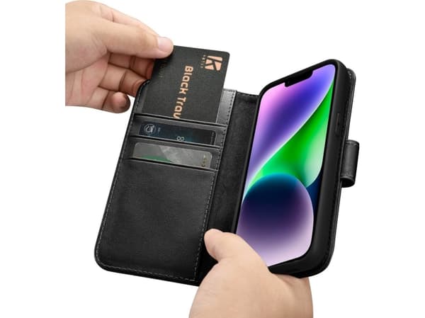 iCarer Lompakko Kotelo 2-in-1 Kotelo iPhone 14 Nahka Flip Cover, Anti-RFID Musta (WMI14220725-BK)